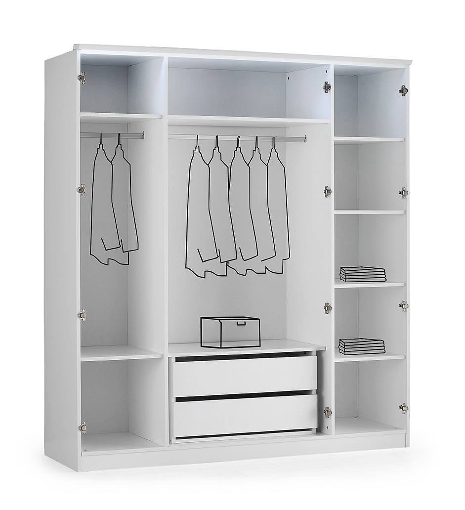 Roma Glossy 4-Door Wardrobe w/Mirror & 2-Drawer Storage