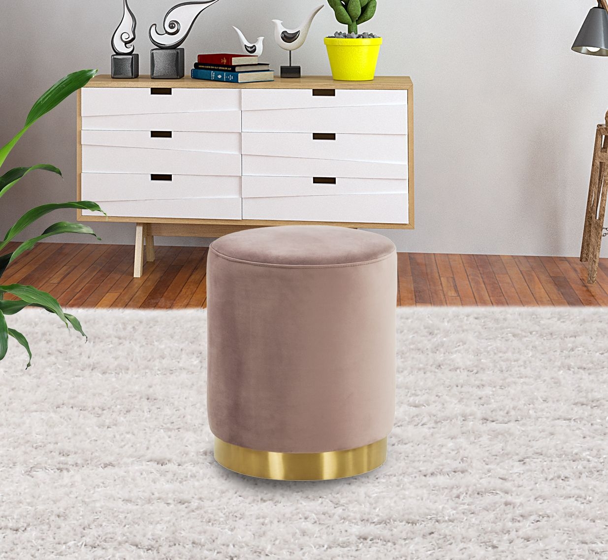 Remmey Round Velvet Ottoman