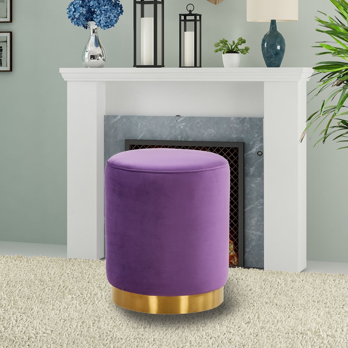 Remmey Round Velvet Ottoman