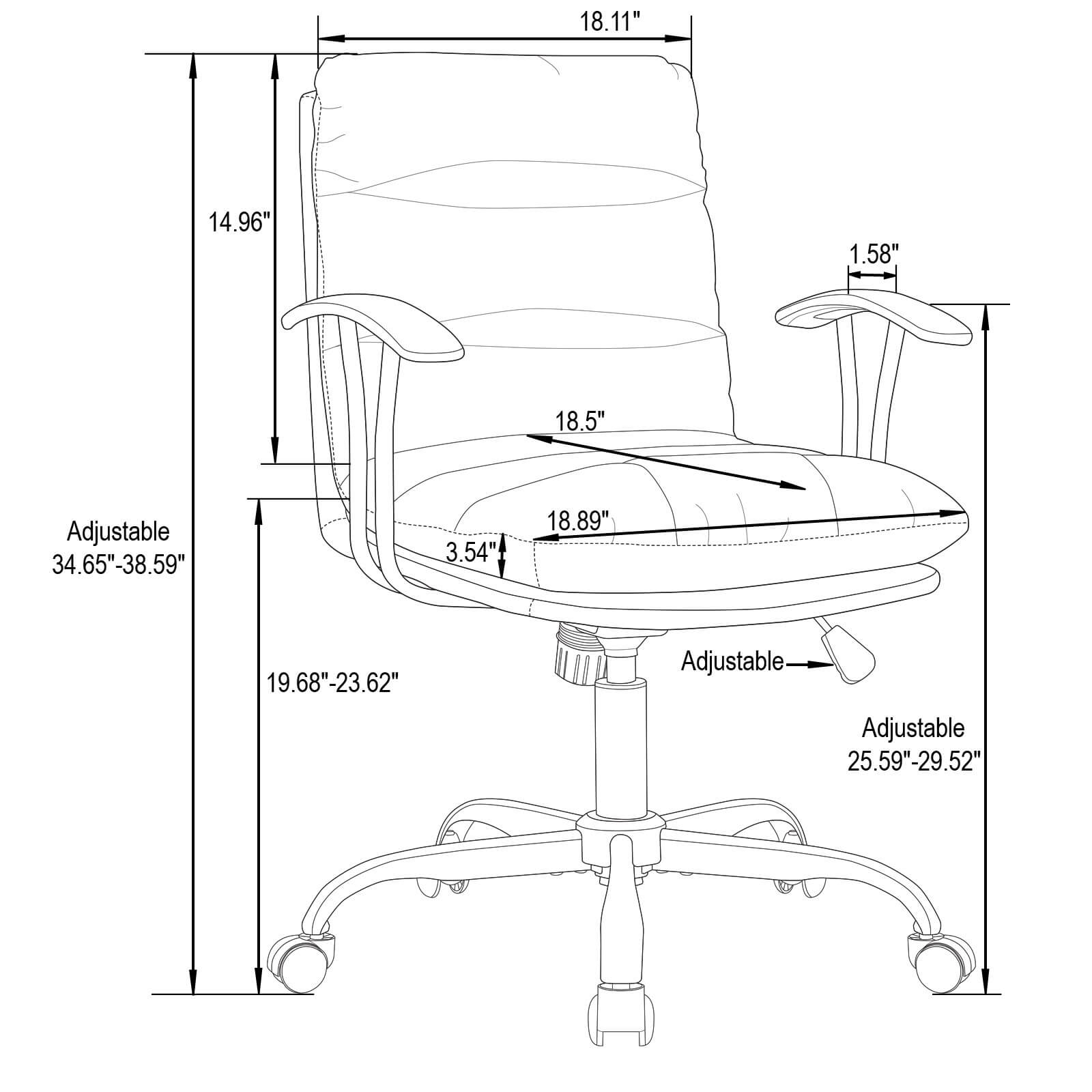 Regina Padded Leather Adjustable Swivel Executive Office Chair