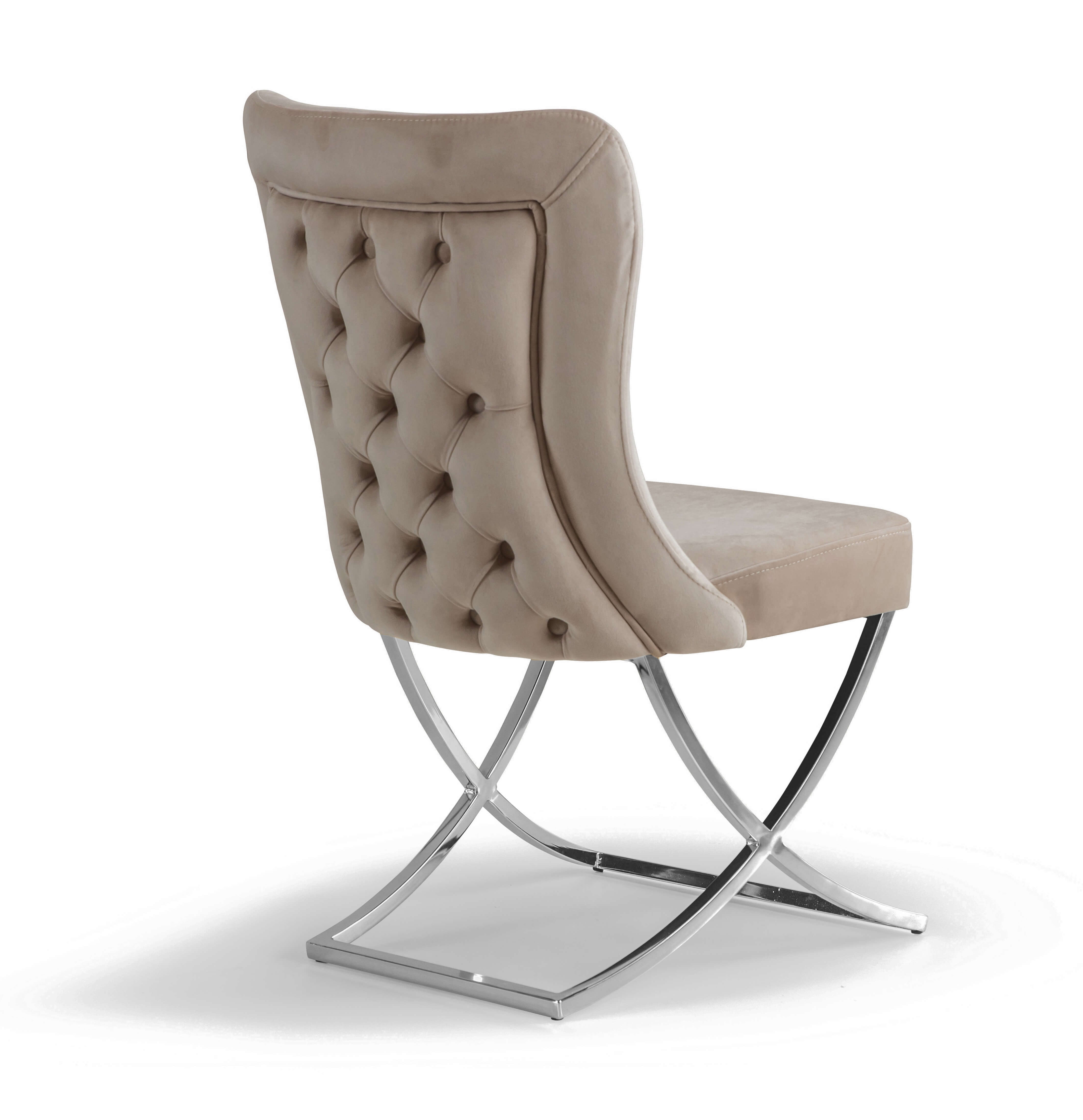 Royal Fabric Tufted Back Chair w/ Silver Base, Set of 2