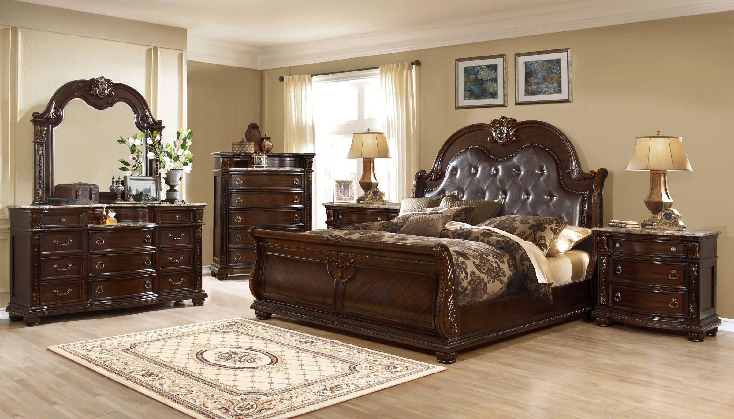Roma Queen Size Bed with Leatherette Upholstered Headboard