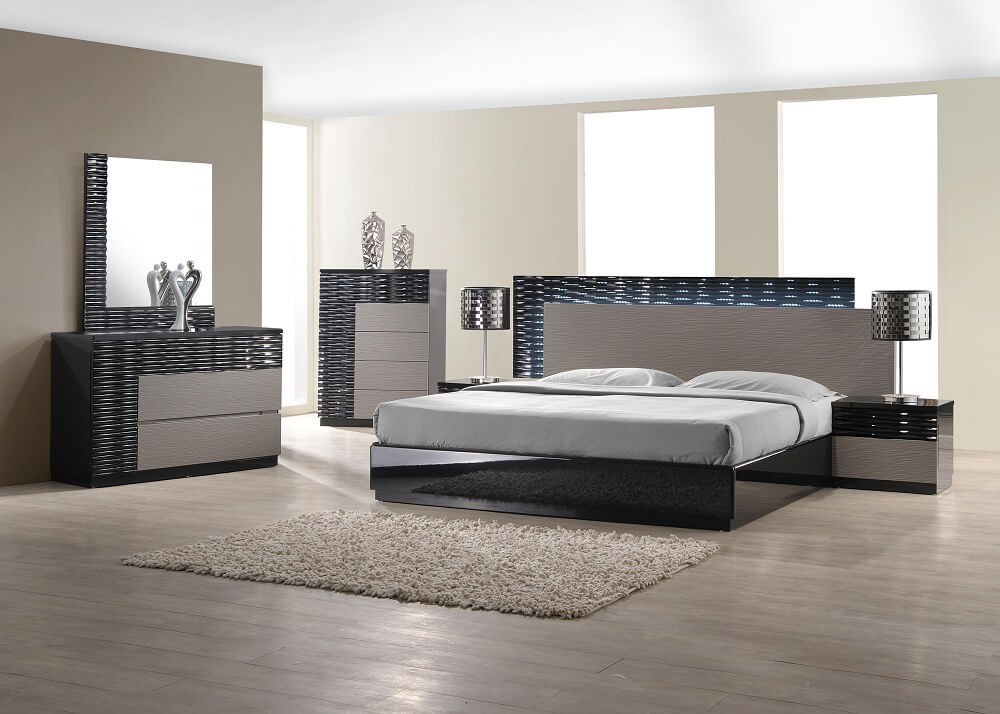 Roma Modern Lacquer LED Platform Bed