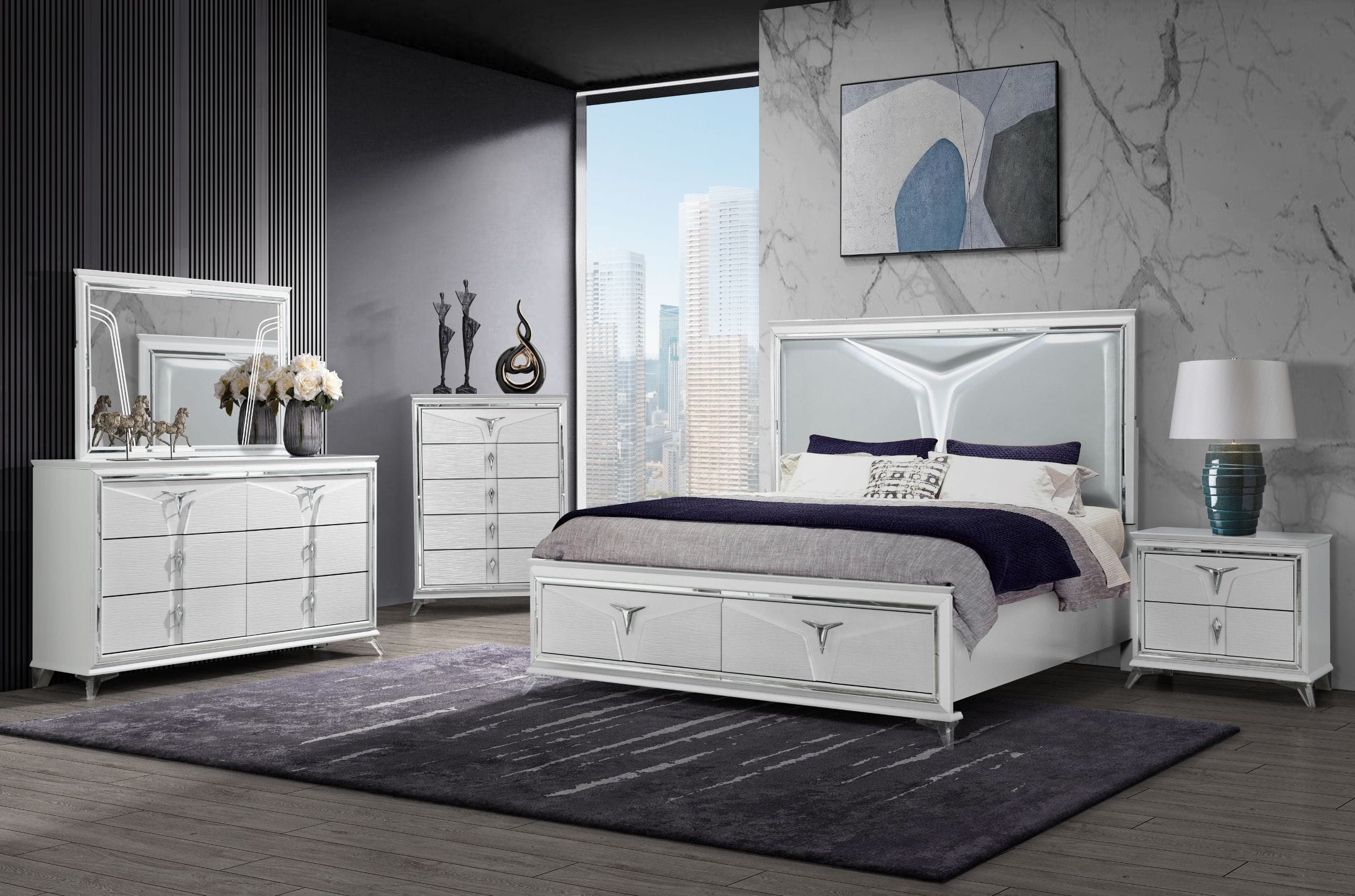 Romo Wood Storage Panel Bed w/LED Light, Queen Size