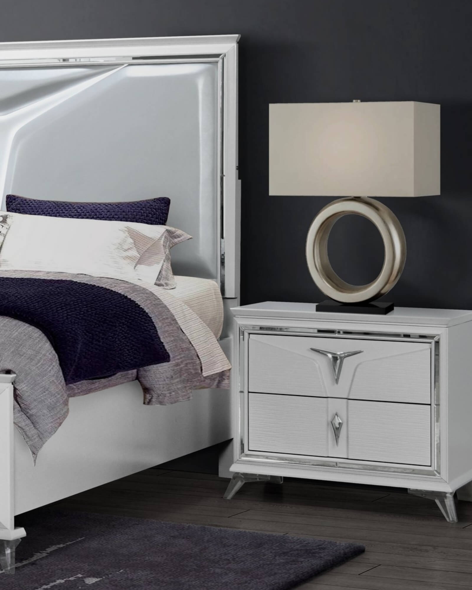 Romo Wood Storage Panel Bed w/LED Light, Queen Size