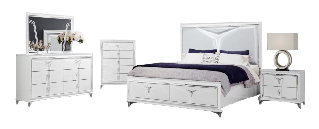 Romo Polyester/Wood Storage Panel Bedroom Set w/LED Light