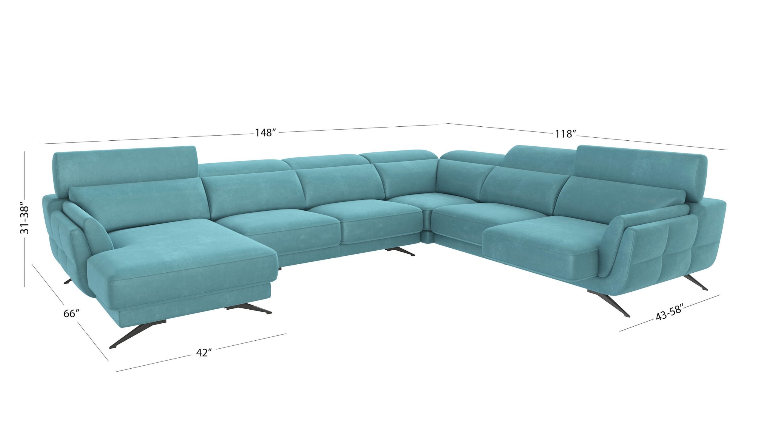 Ronda Fabric L-Shaped Left Arm Chaise Facing Sectional Sofa