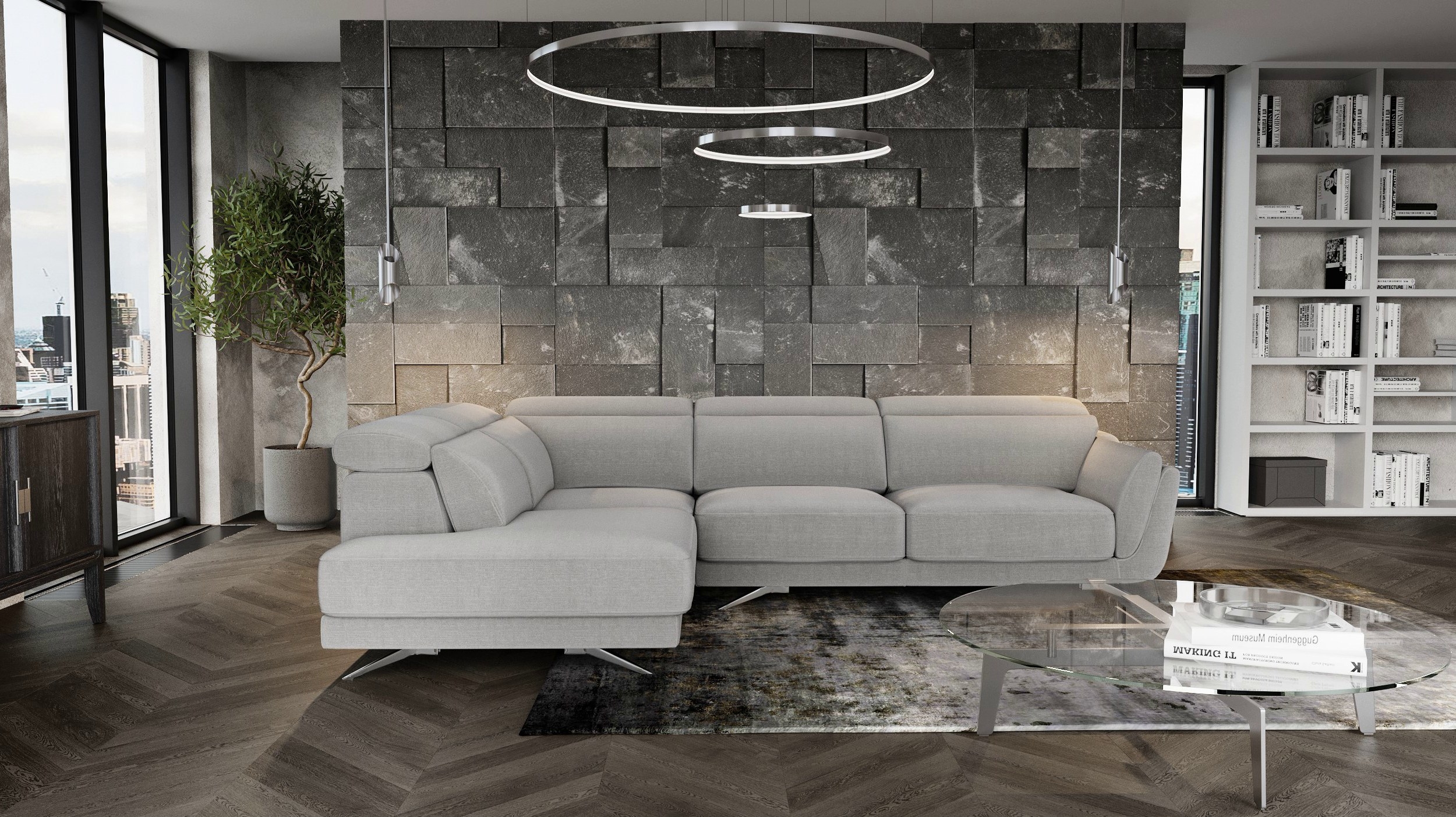 Ronda Polyester Fabric Left Arm Chaise Facing Sectional Sofa