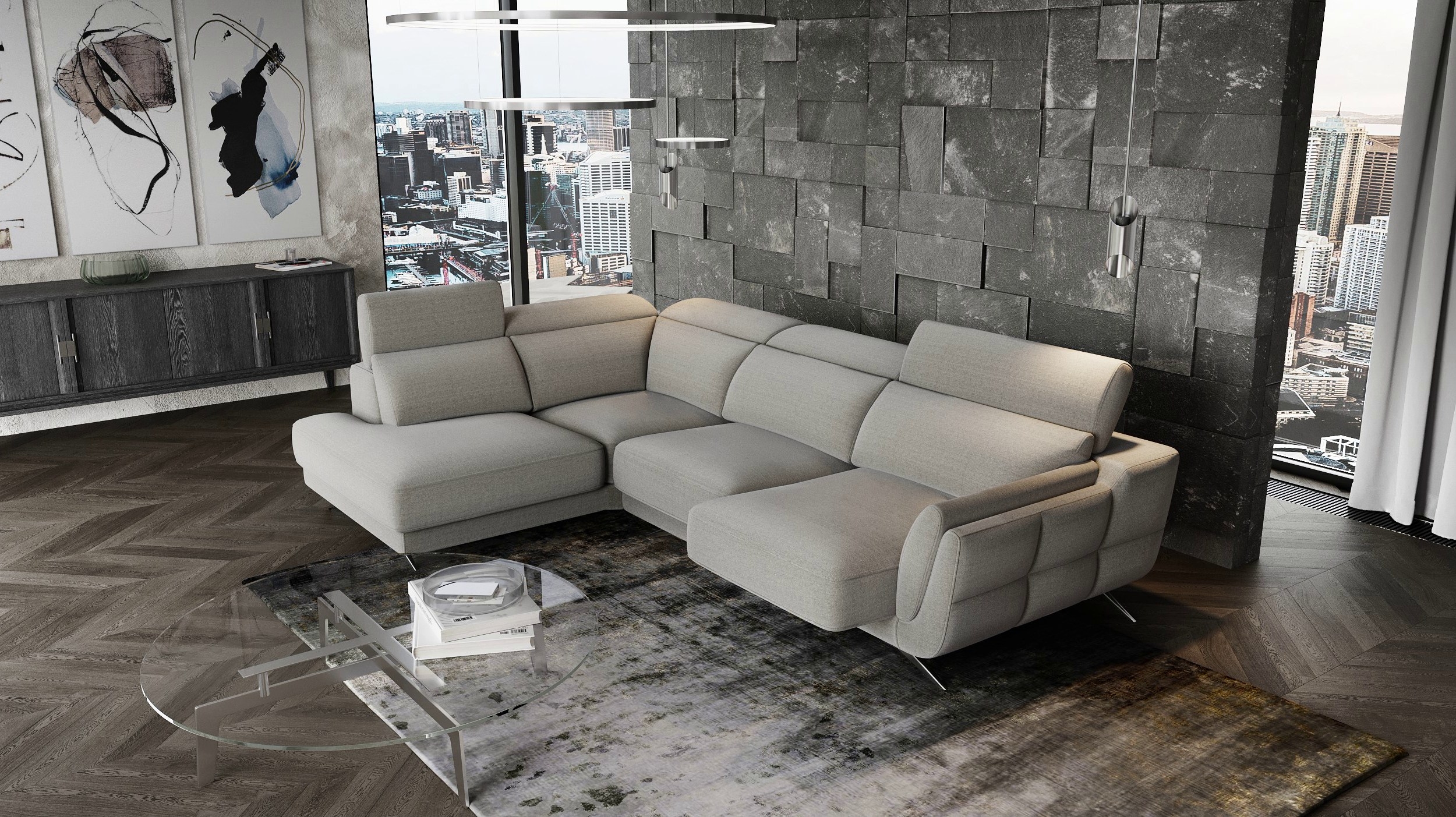 Ronda Polyester Fabric Left Arm Chaise Facing Sectional Sofa