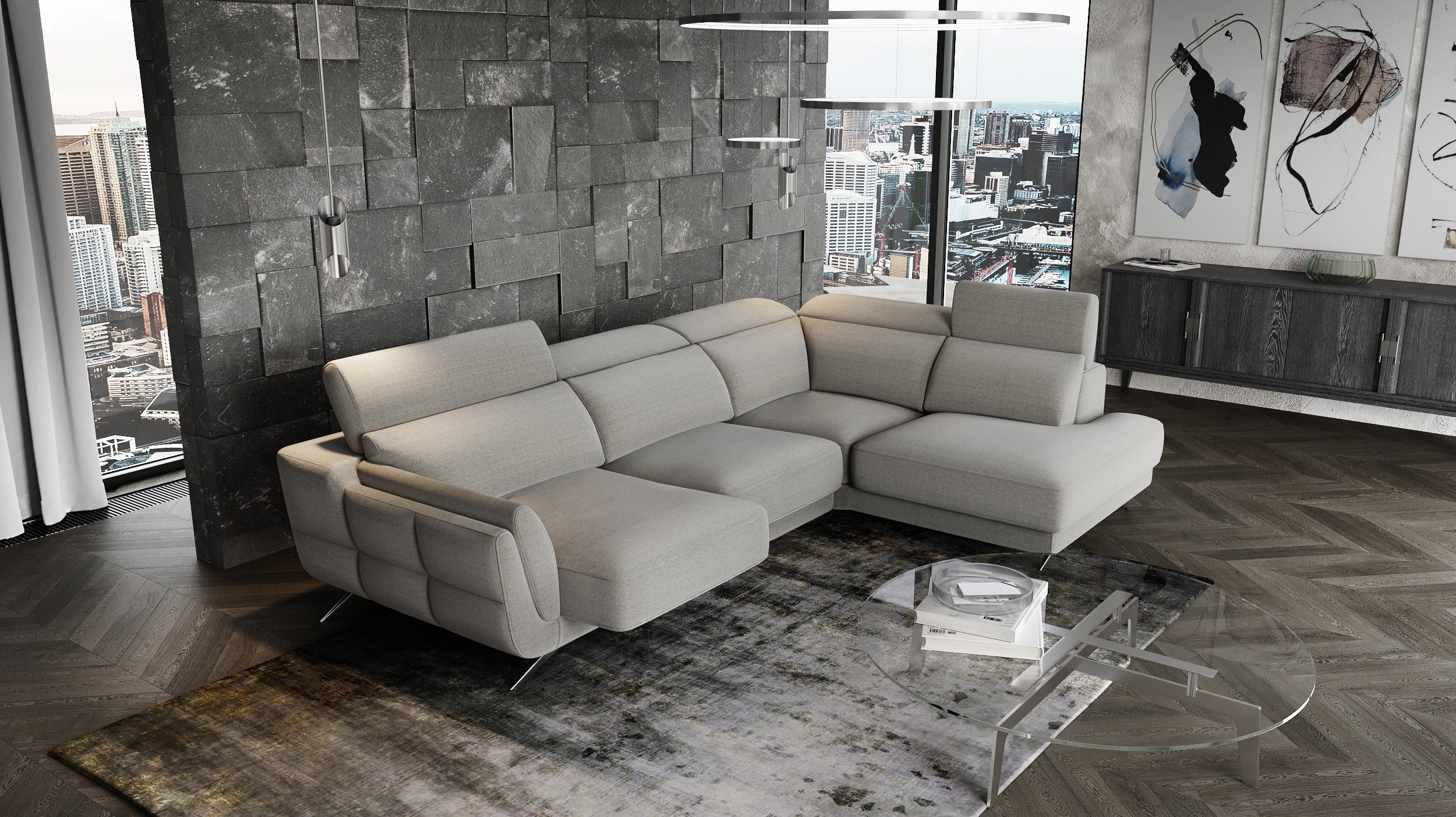 Ronda Polyester Fabric Right Arm Chaise Facing Sectional Sofa