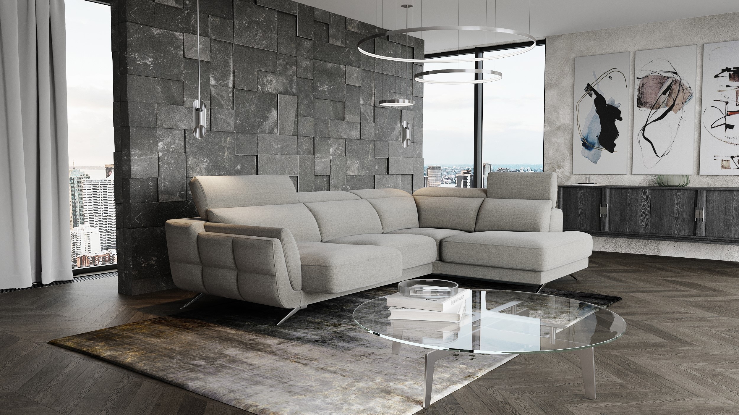 Ronda Polyester Fabric Right Arm Chaise Facing Sectional Sofa