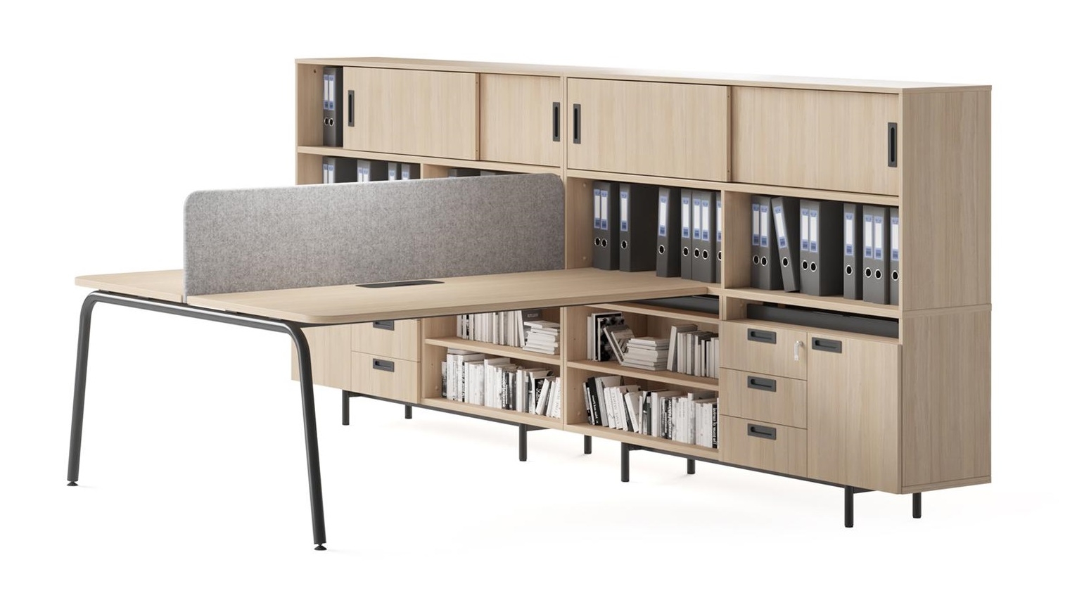 Round 55.1" Melamine Workstation Desk Bench for 2 Persons w/Storage Cabinets