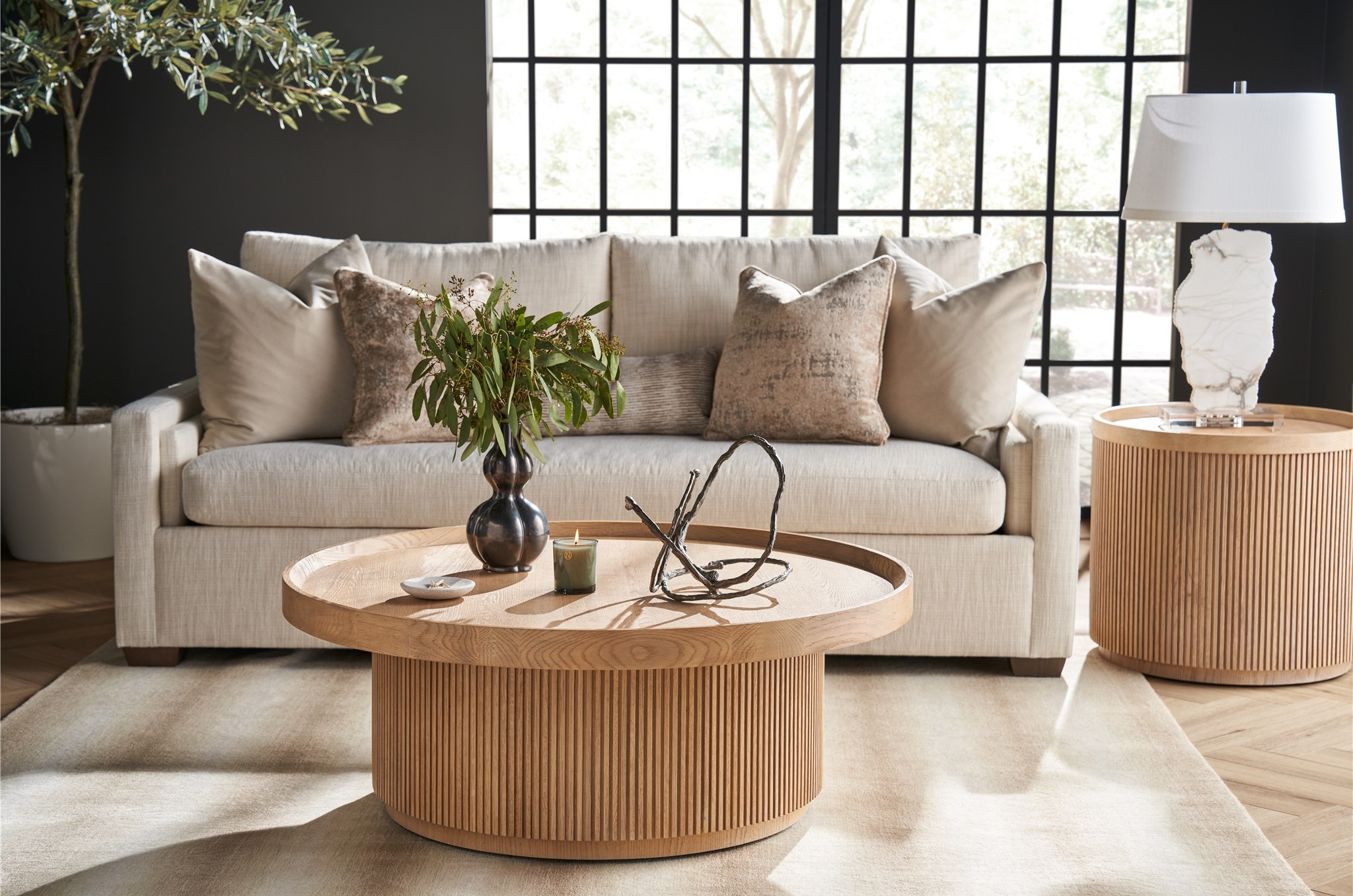 Lumi Wood Round Coffee Table w/Casters