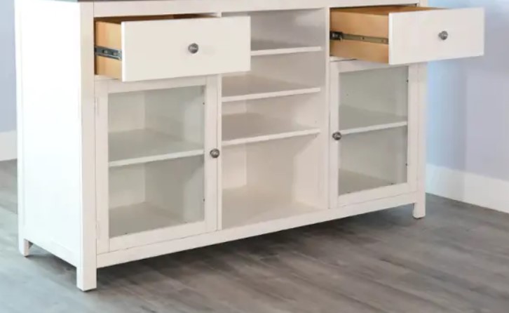 SM Carriage House Wood Buffet & Hutch w/4 Doors, 2 Drawers & 9 Wine Bottle Storage