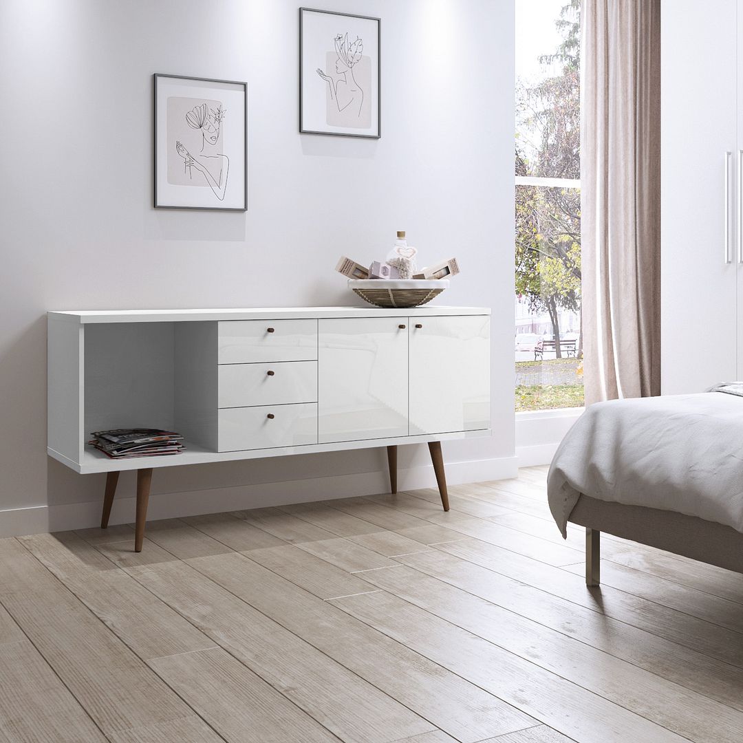 Utopia 63.38-inch Wide MDF Dresser w/3 Drawers, 2 Doors & 1 Open Shelf