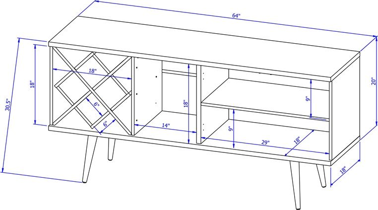 Utopia 63.38-inch Wide MDF Dresser w/3 Drawers, 2 Doors & 1 Open Shelf