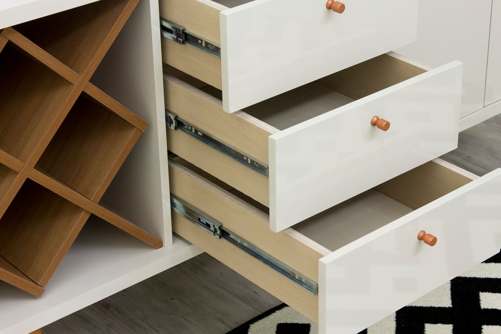 Utopia 63.38-inch Wide MDF Dresser w/3 Drawers, 2 Doors & 1 Open Shelf