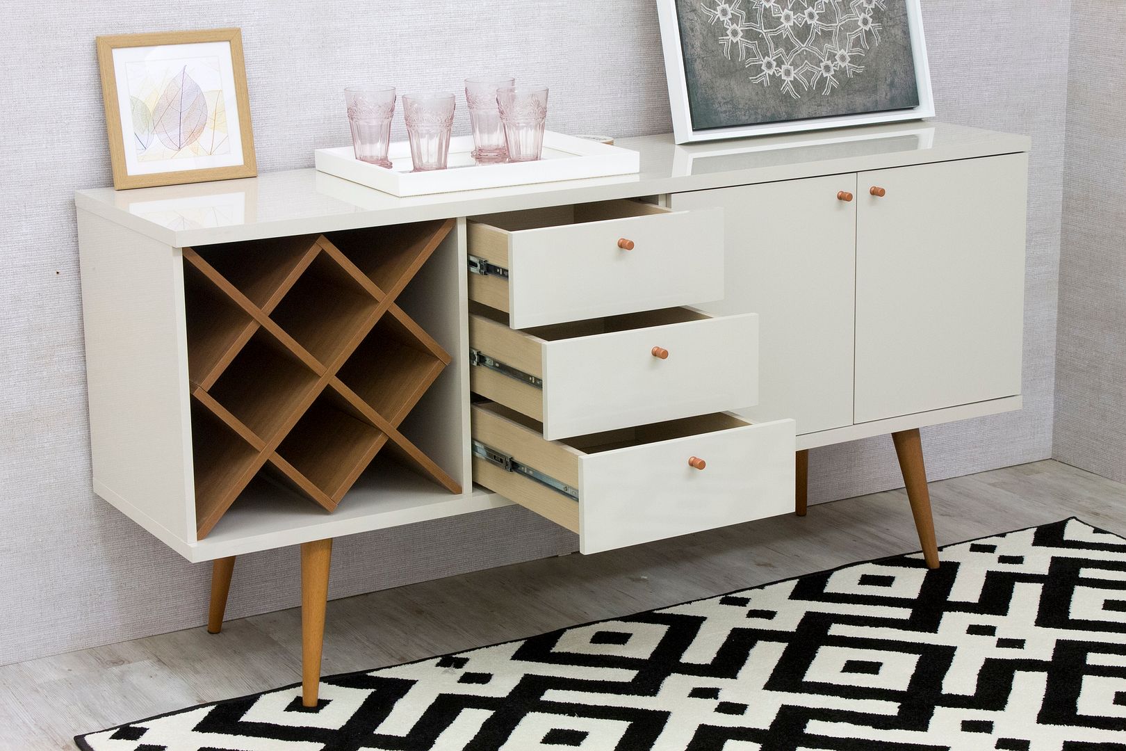 Utopia 63.38-inch Wide MDF Dresser w/3 Drawers, 2 Doors & 1 Open Shelf