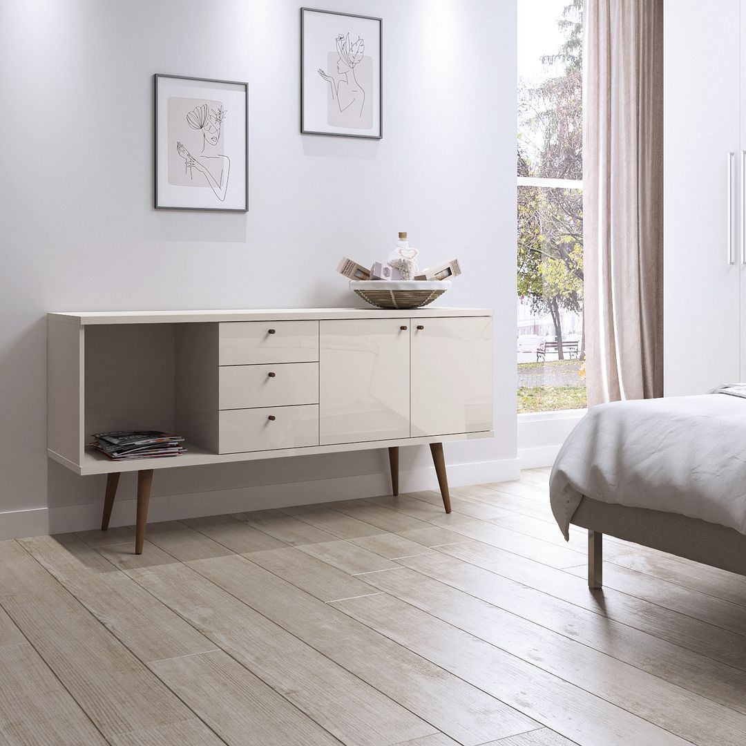 Utopia 63.38-inch Wide MDF Dresser w/3 Drawers, 2 Doors & 1 Open Shelf