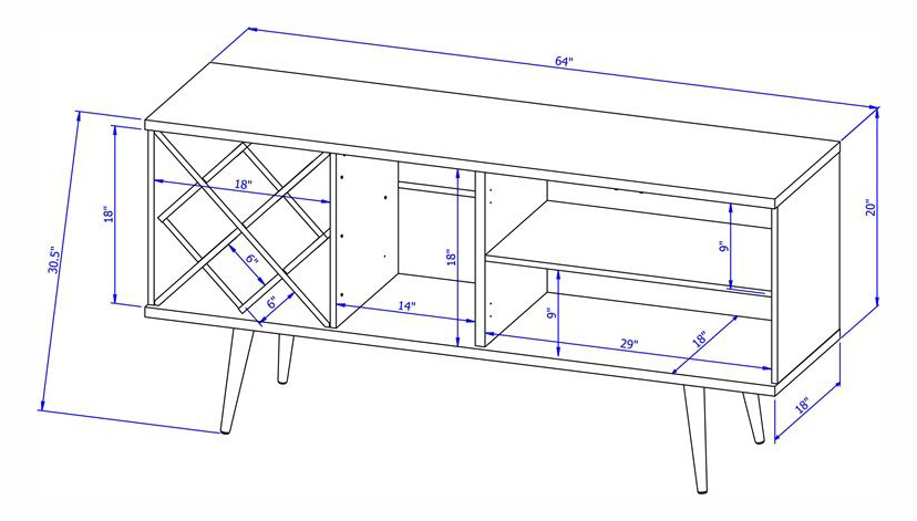 Utopia 63.38-inch Wide MDF Dresser w/3 Drawers, 2 Doors & 1 Open Shelf