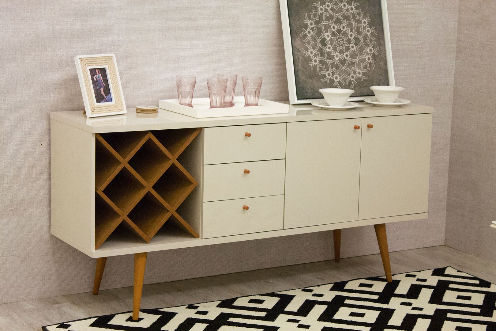 Utopia 63.38-inch Wide MDF Dresser w/3 Drawers, 2 Doors & 1 Open Shelf