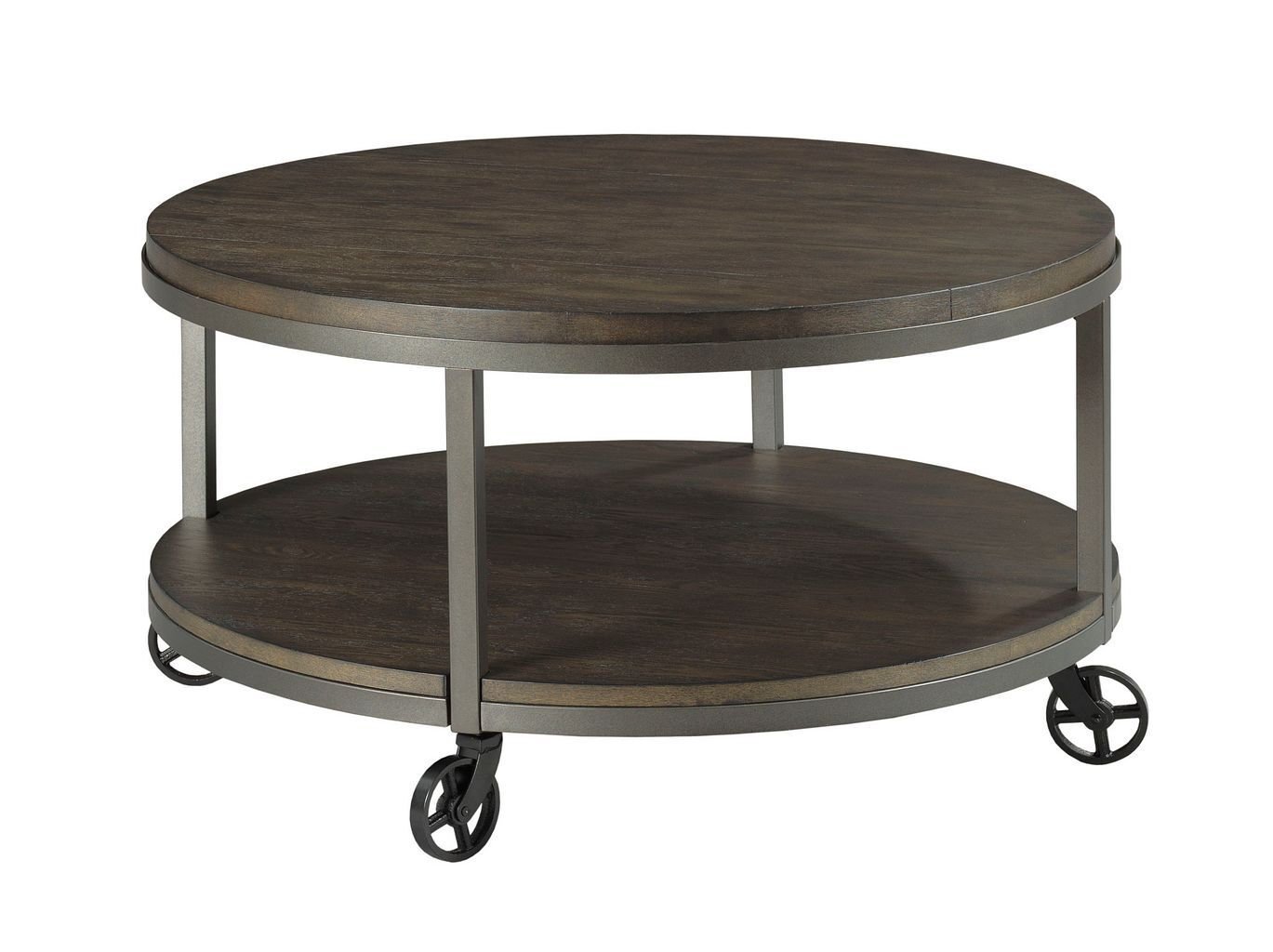 Round Cocktail Table with Shelf and Wheels