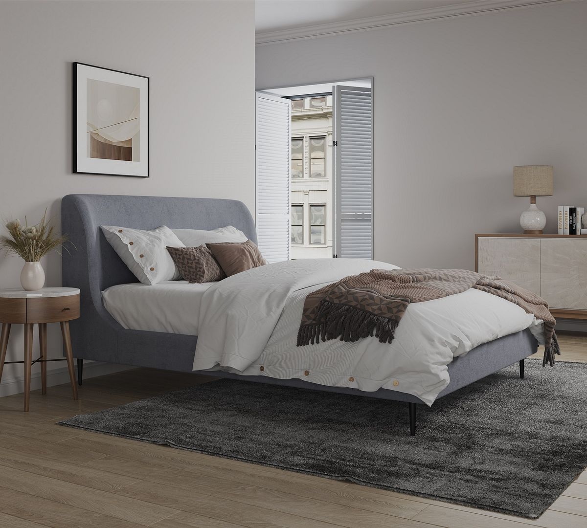 Heather Velvet Platform Full Size Bed