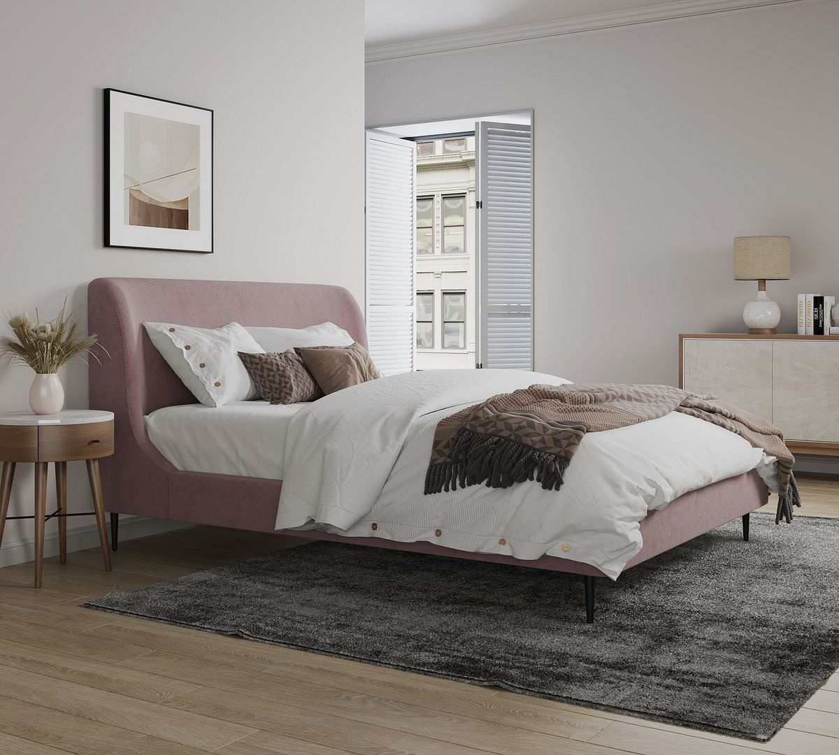 Heather Velvet Platform Queen Size Bed