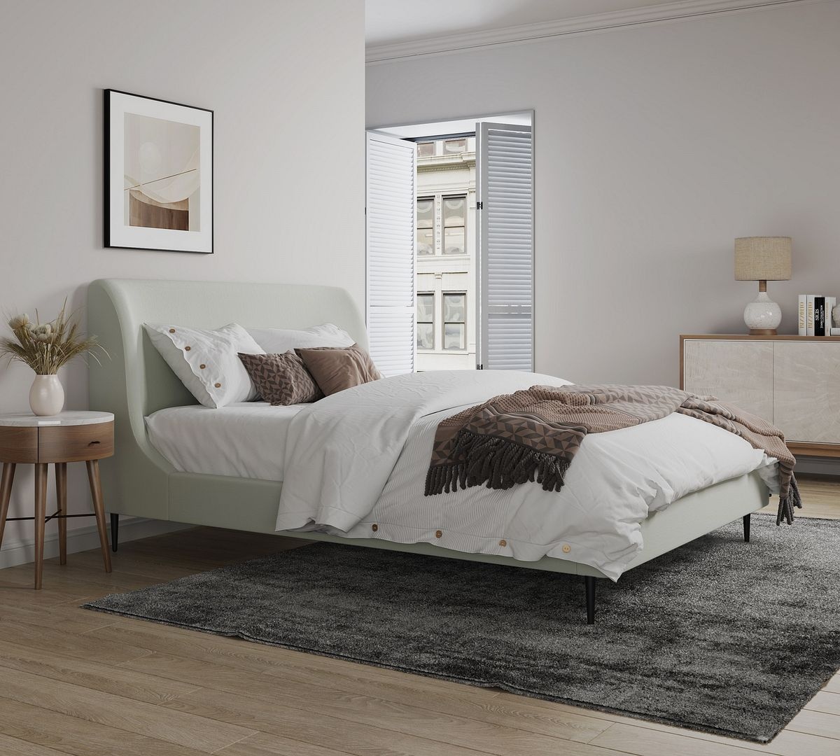 Heather Velvet Platform Queen Size Bed