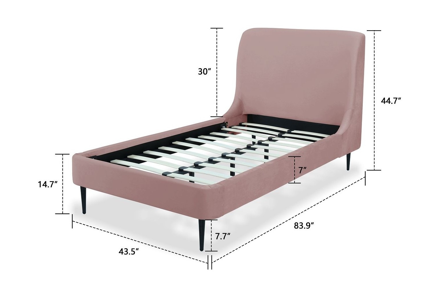 Heather Velvet Platform Twin Size Bed