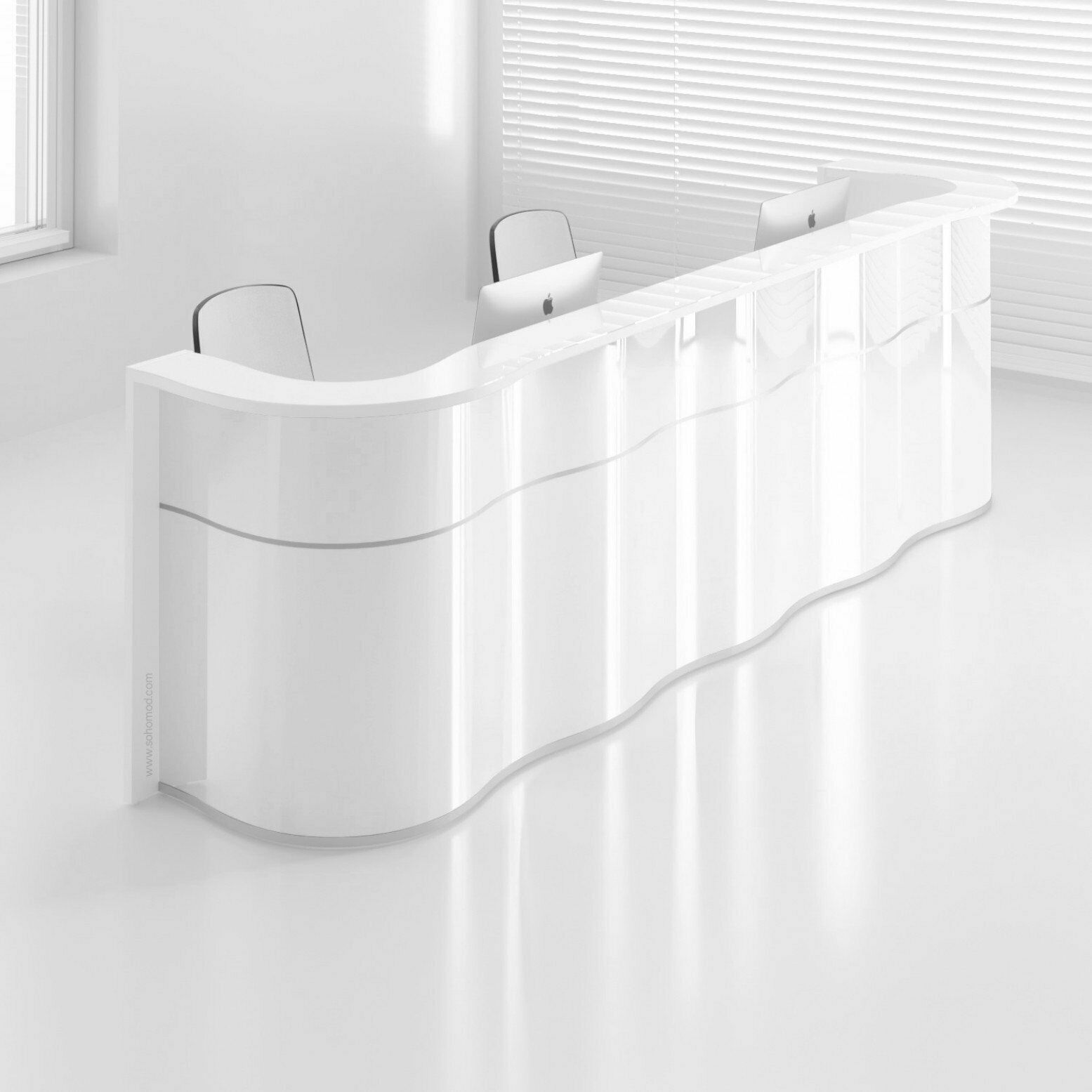 Wave 152" Straight Counter Reception White Desk Side