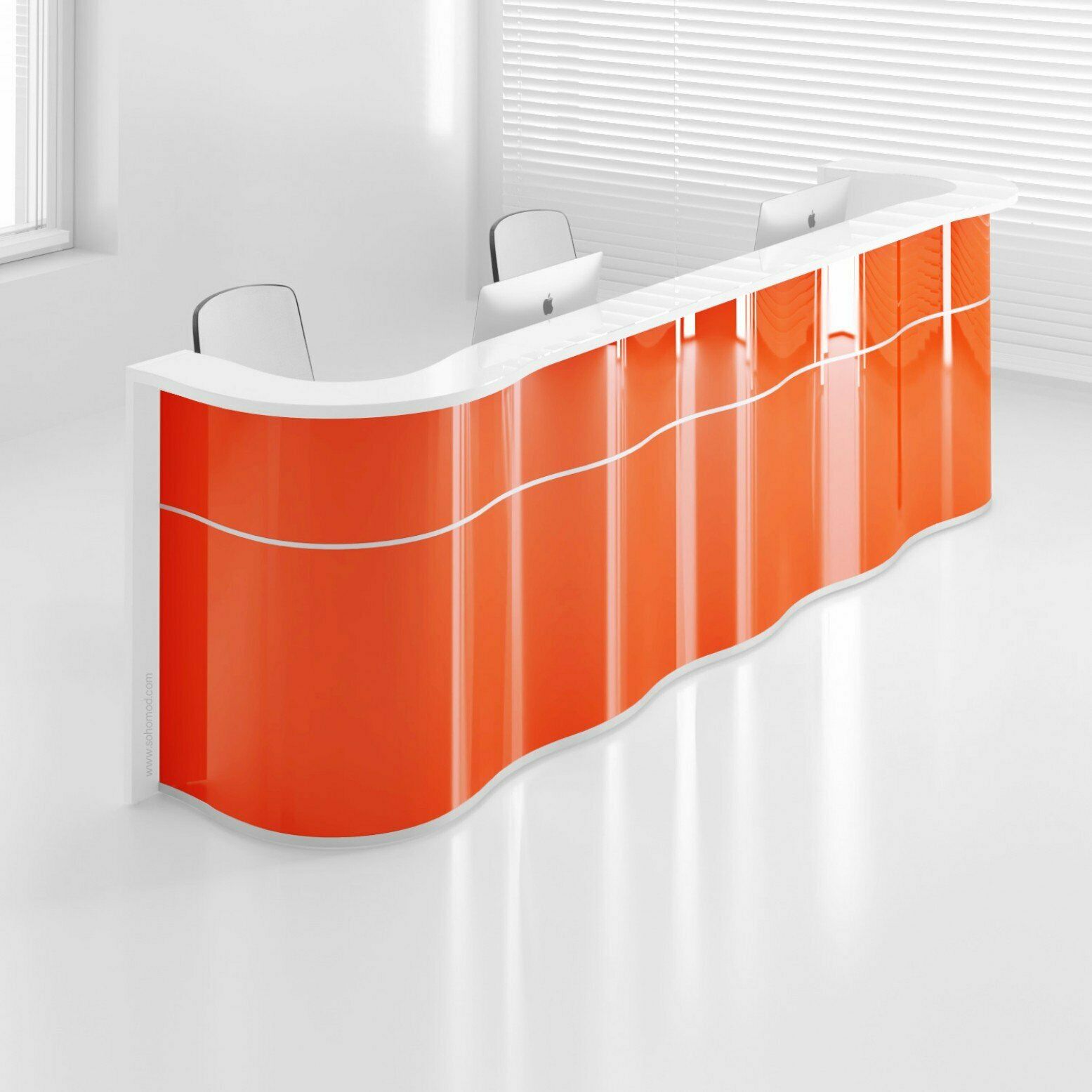 MDD Wave 152" Straight Counter Reception Orange Desk