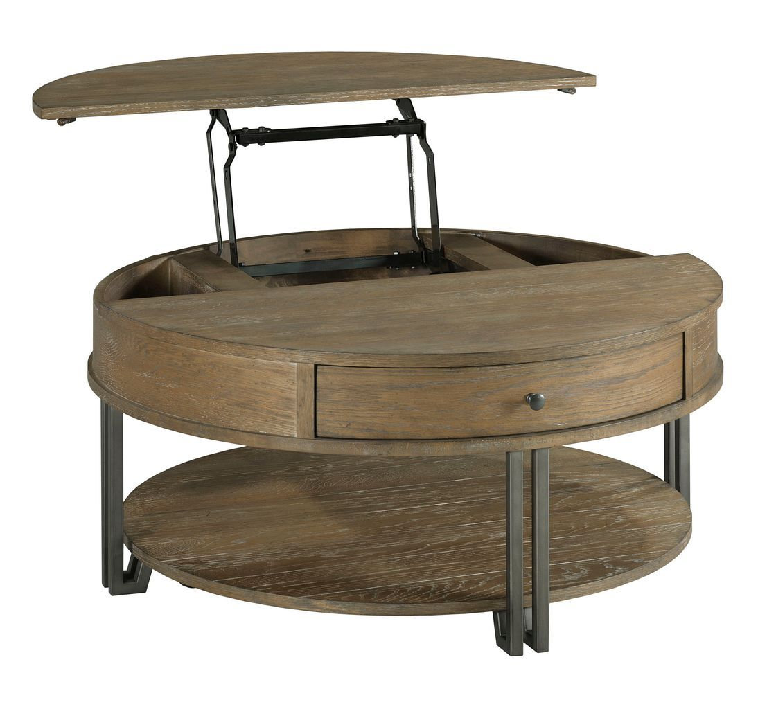 Industrial Round Lift-Top Cocktail Table with Drawer