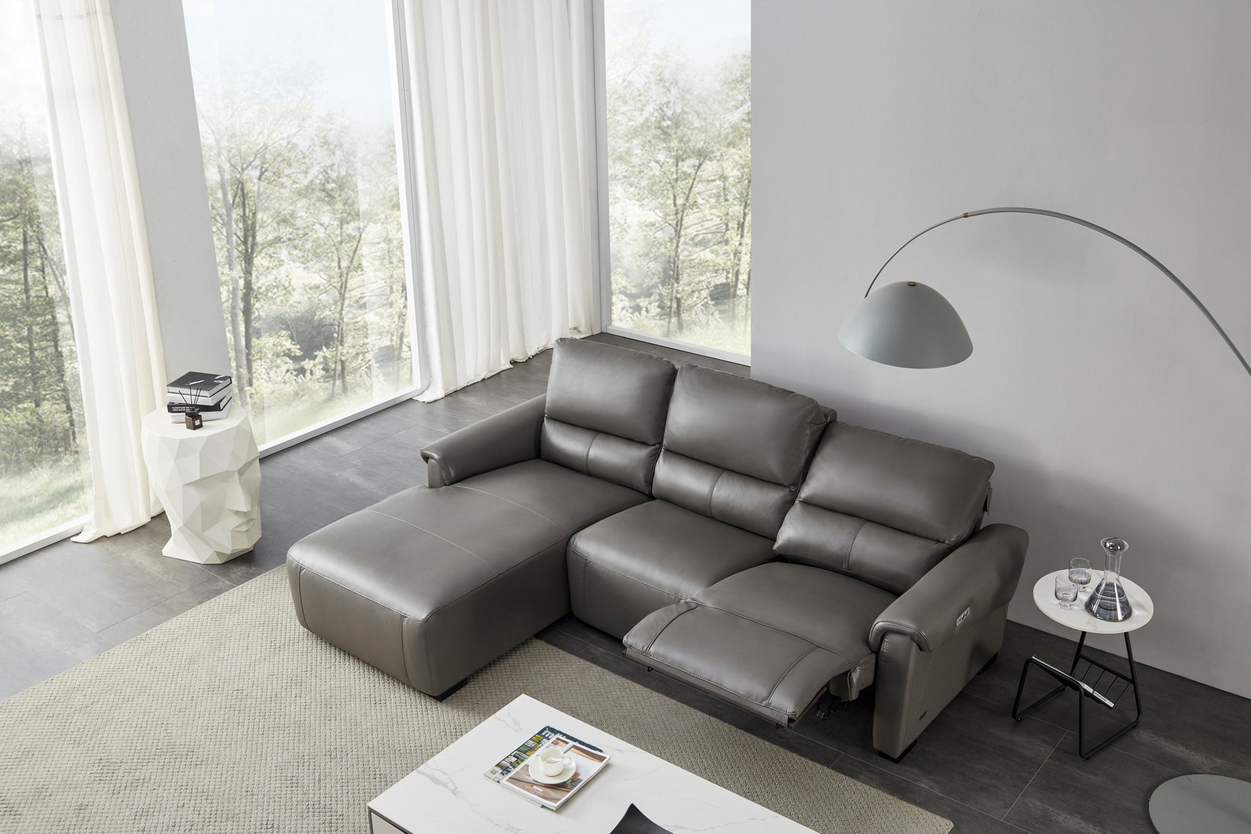 S275 Leather Match Sectional Sofa with Electric Recliners, Left Arm Chaise Facing