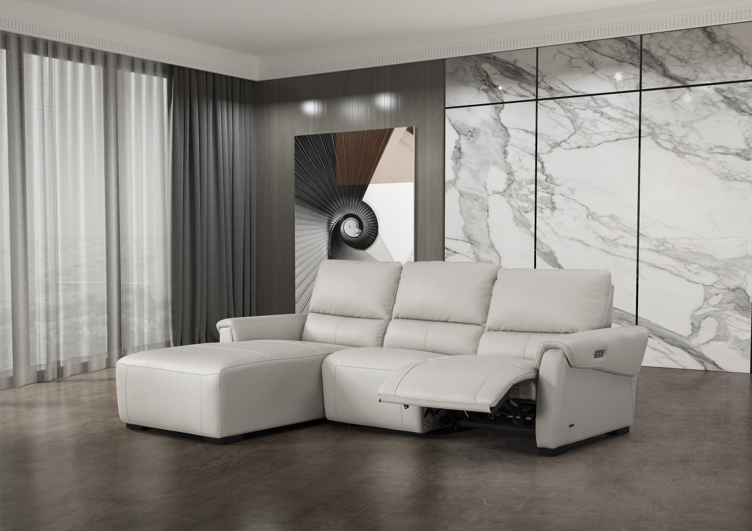 S275 Leather Match Sectional Sofa with Electric Recliners, Left Arm Chaise Facing
