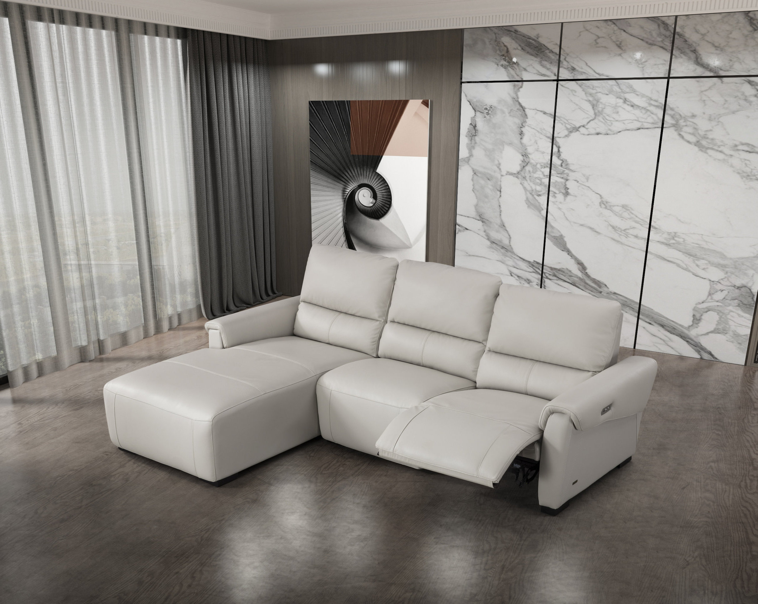 S275 Leather Match Sectional Sofa with Electric Recliners, Left Arm Chaise Facing