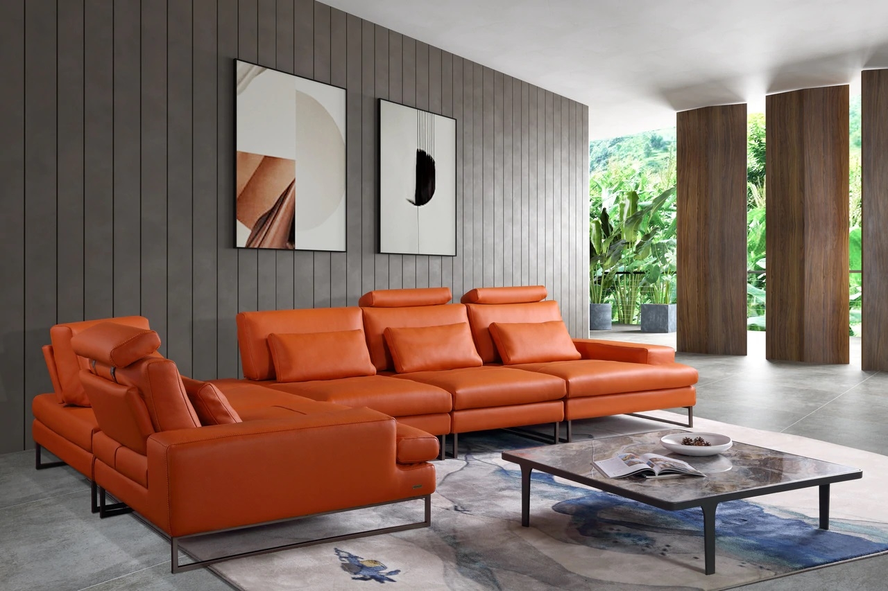 Meta Leather Modular Sectional w/Motion Backrest
