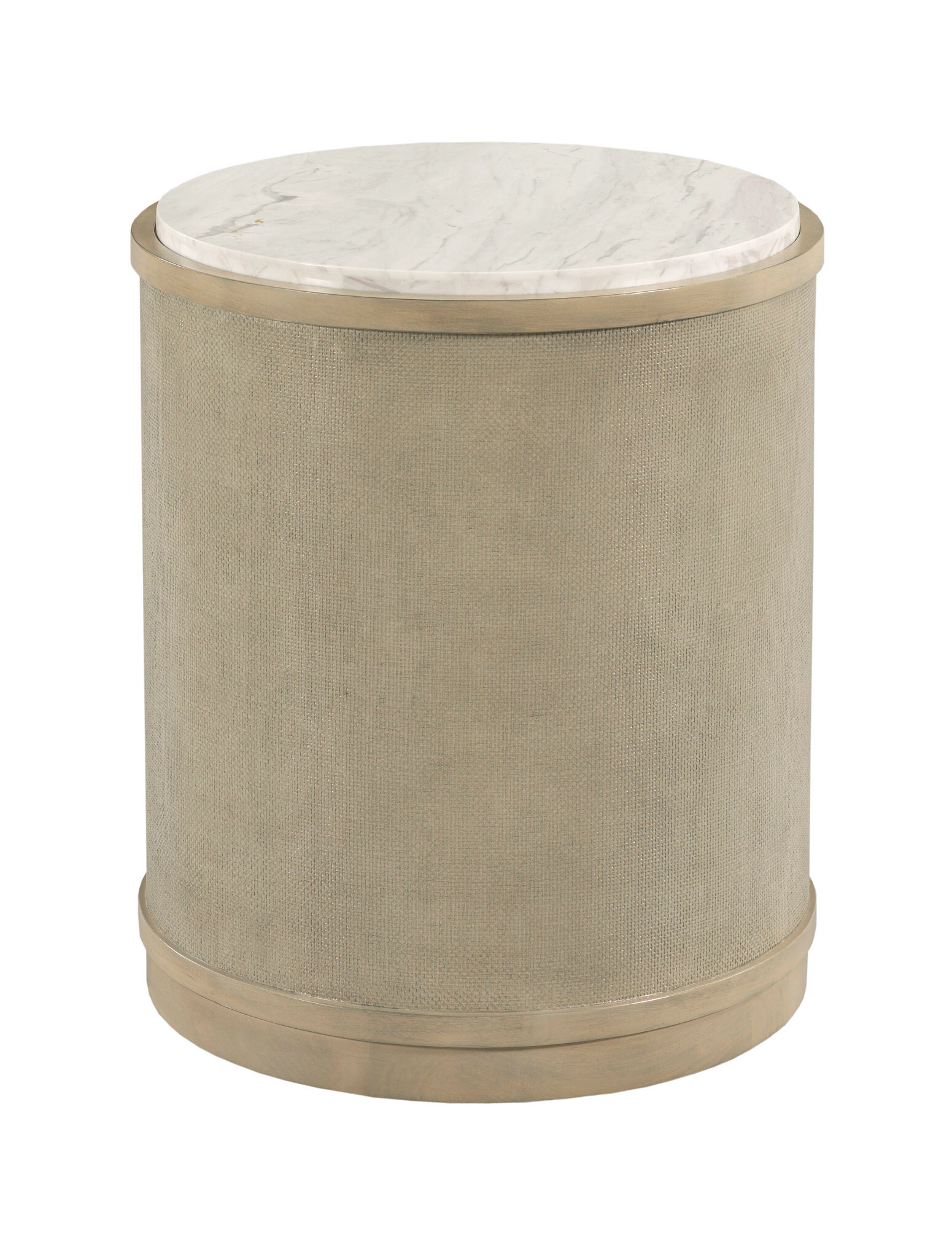 Woven Linen Round End Table with Quartz