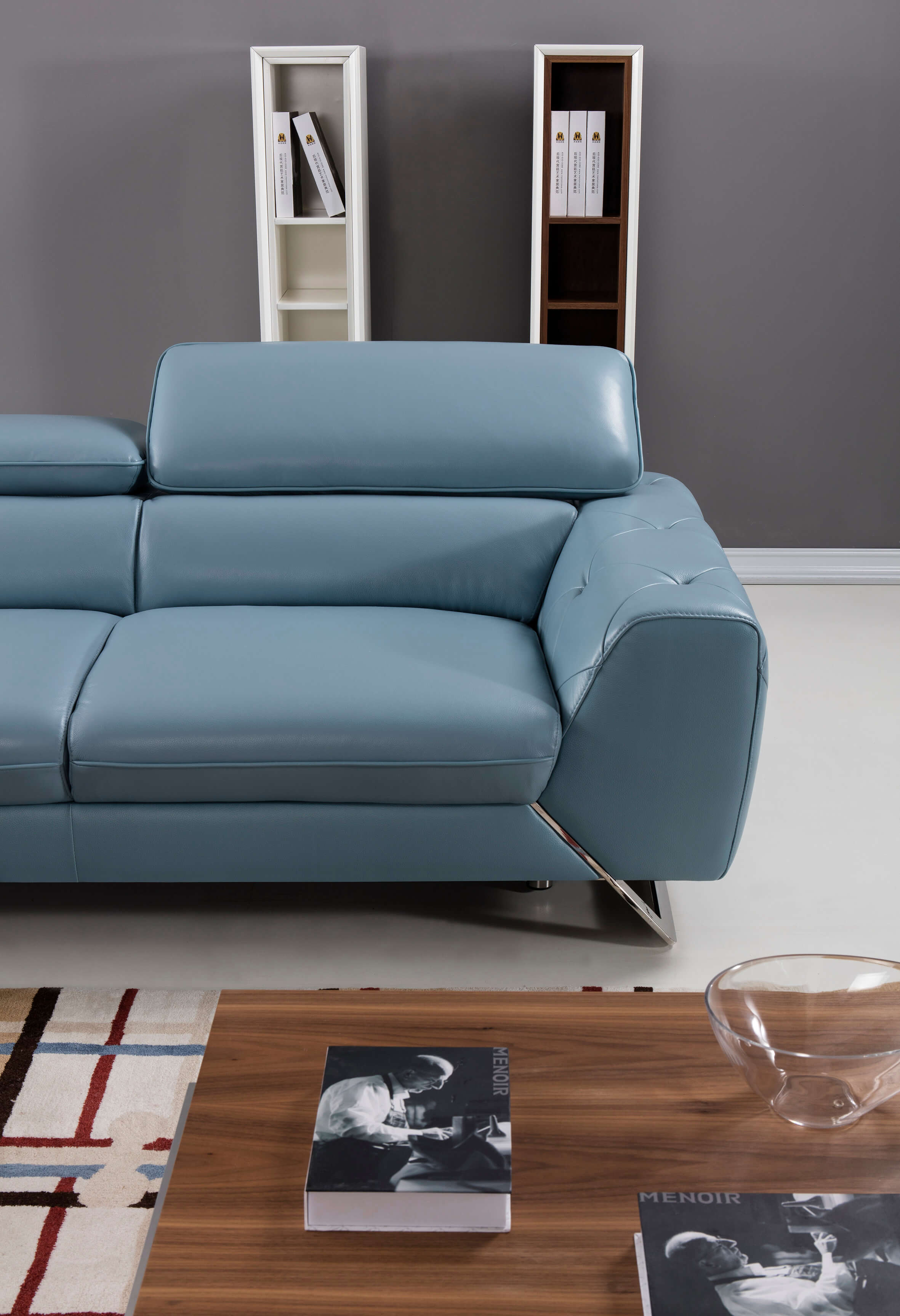S98 Top Grain Leather Match Sectional Sofa, Left Arm Chaise Facing