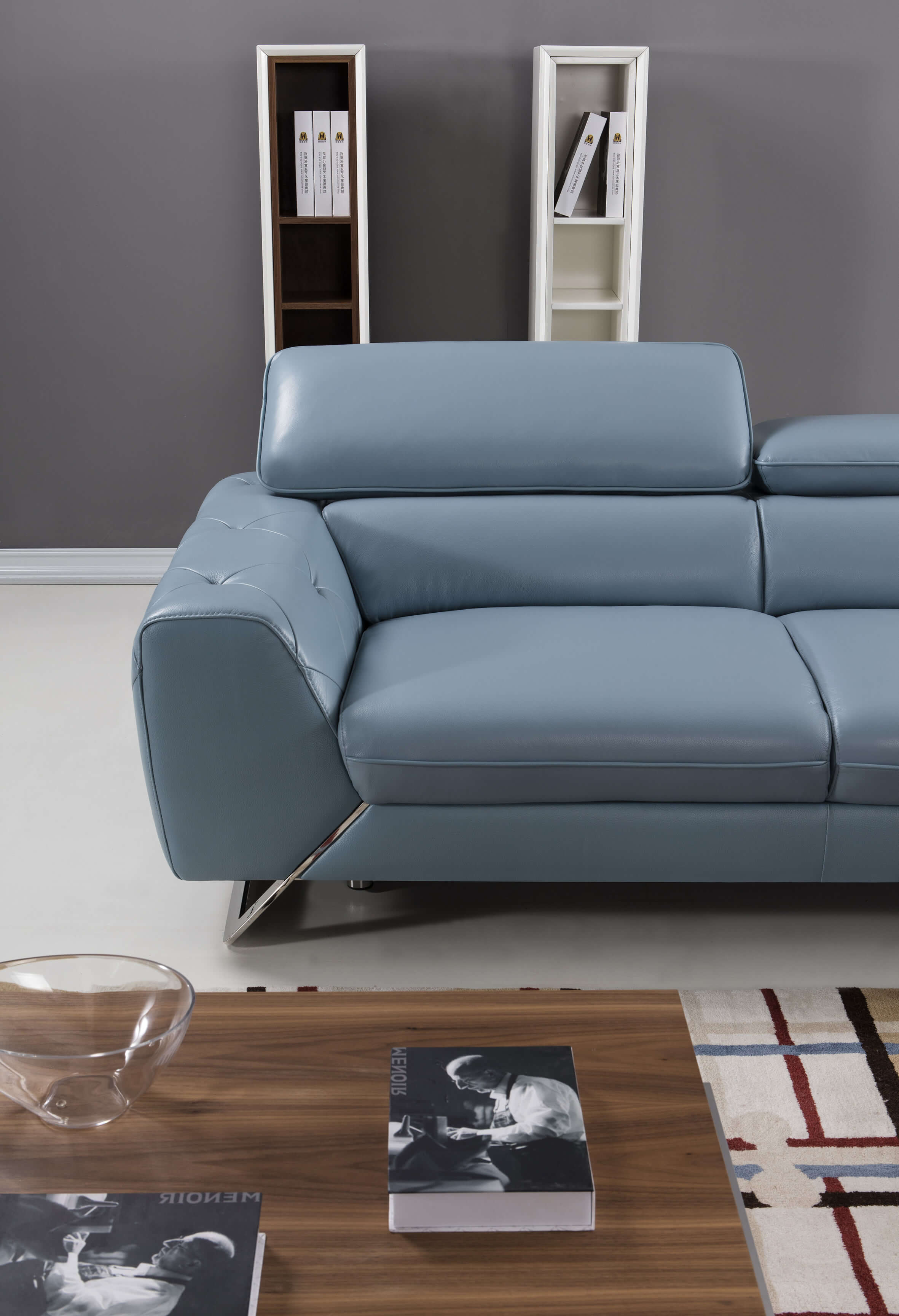 S98 Top Grain Leather Match Sectional Sofa, Right Arm Chaise Facing