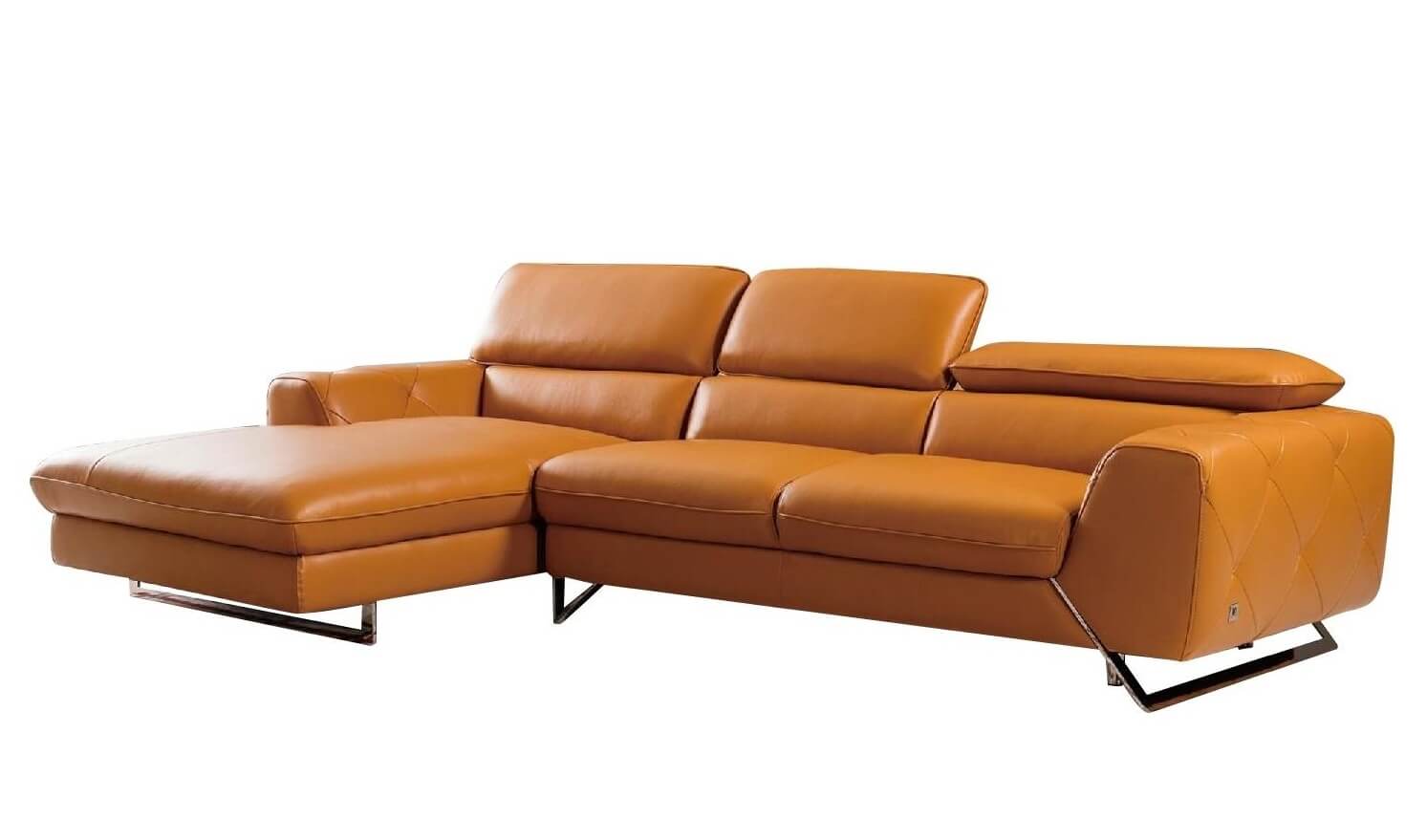 S98 Top Grain Leather Match Sectional Sofa, Left Arm Chaise Facing