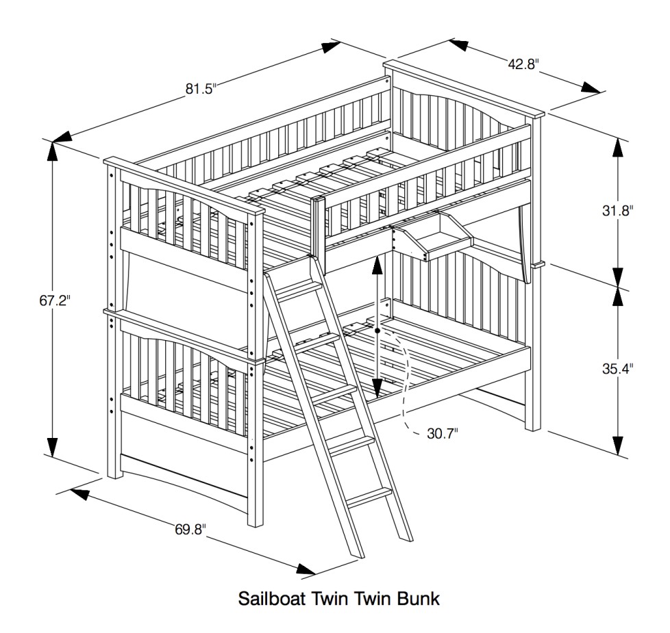 Sailboat Wood Bunk Bed, Twin/Twin Size