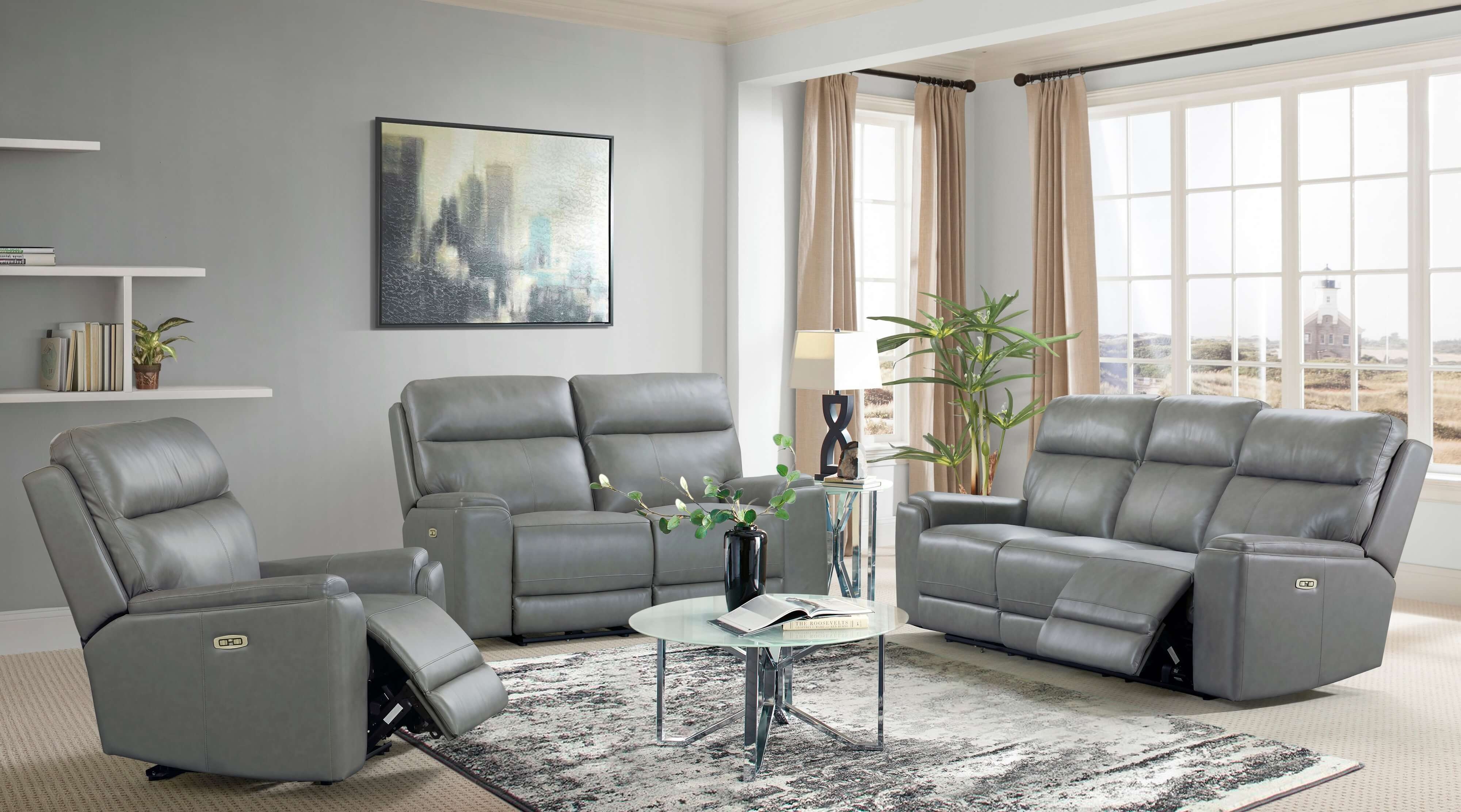 Klaussner Santana Leather Power Reclining Living Room Set w/USB