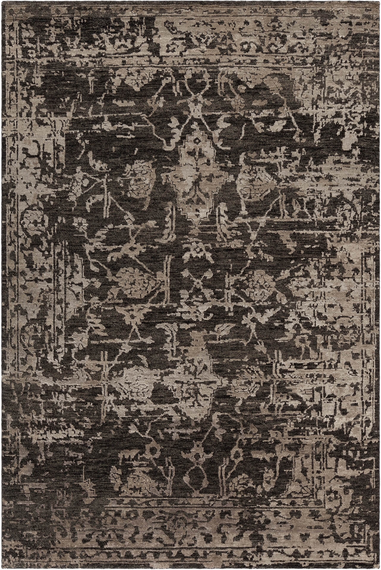 Sasha Wool/Viscose Rectangular Hand-knotted Rug, Composition 1