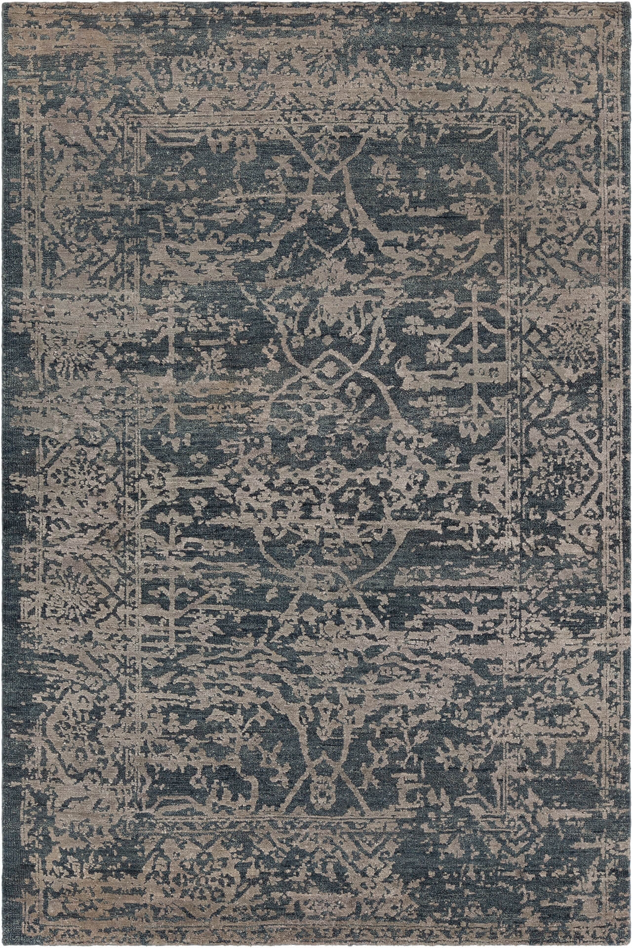 Sasha Wool/Viscose Rectangular Hand-knotted Rug, Composition 2