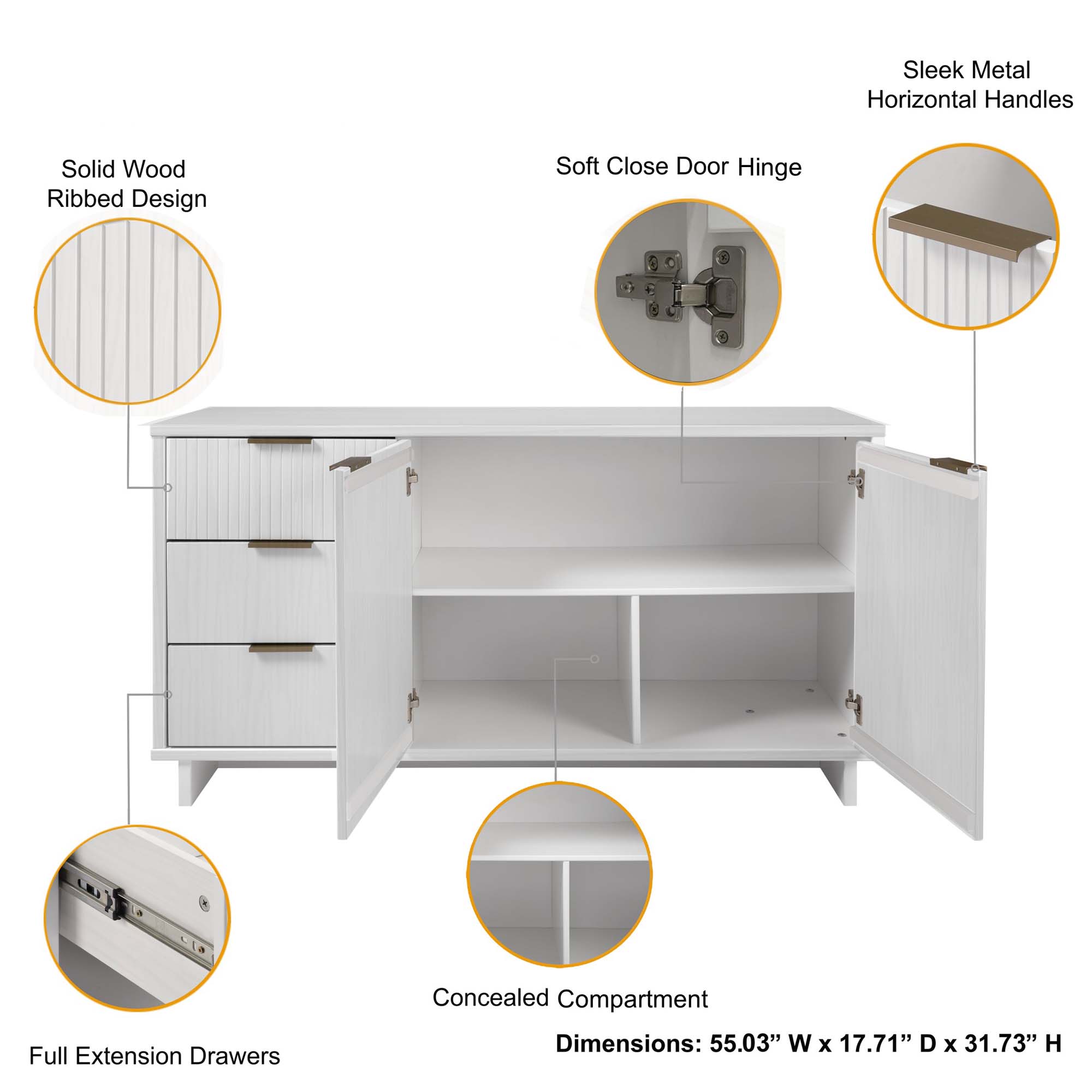 Granville 55-inch Sideboard w/3 Full Extension Drawers