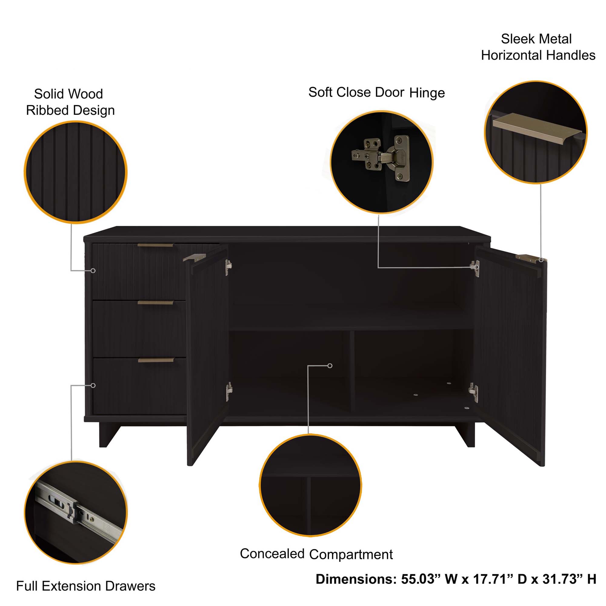 Granville Sideboard w/3 Full Extension Drawers