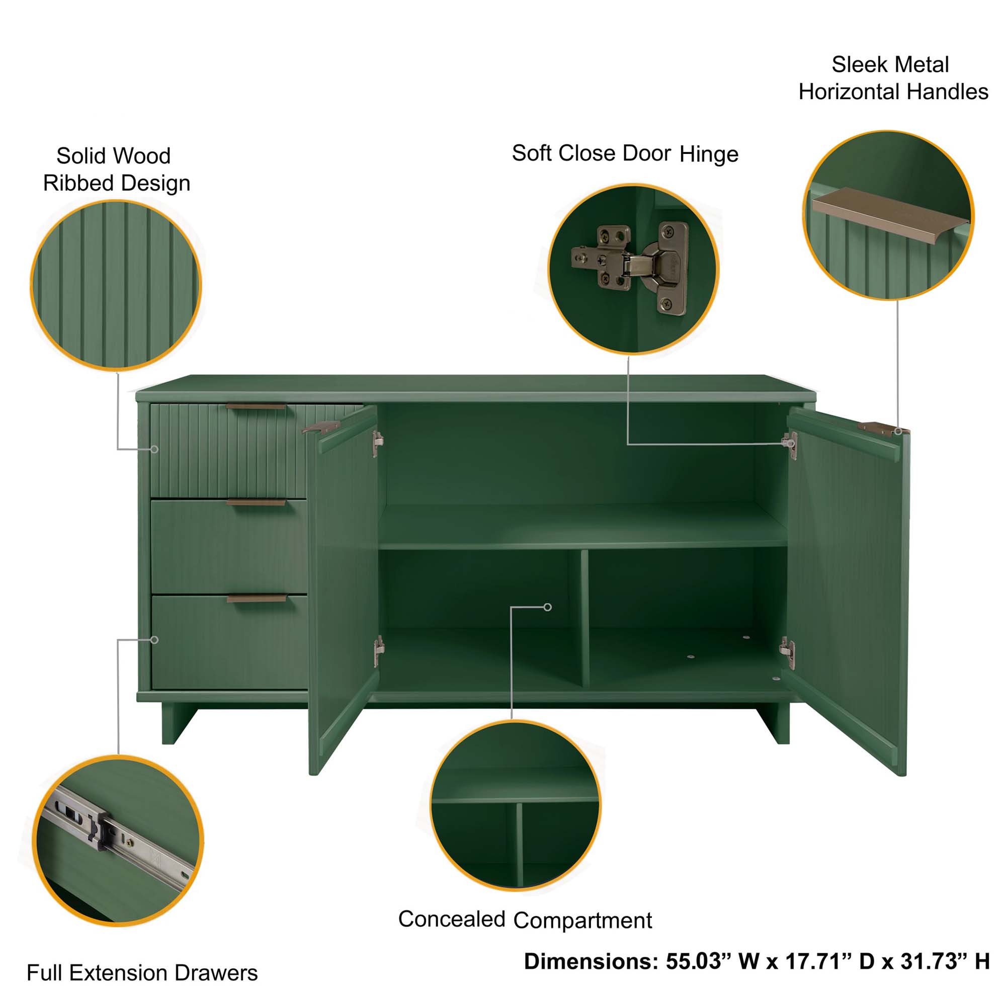 Granville 55-inch Sideboard w/3 Full Extension Drawers