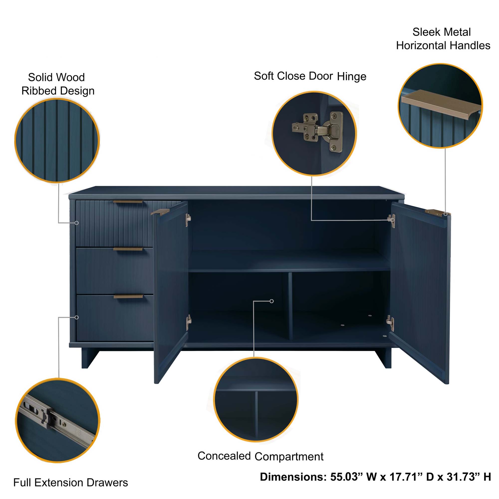 Granville 55-inch Sideboard w/3 Full Extension Drawers