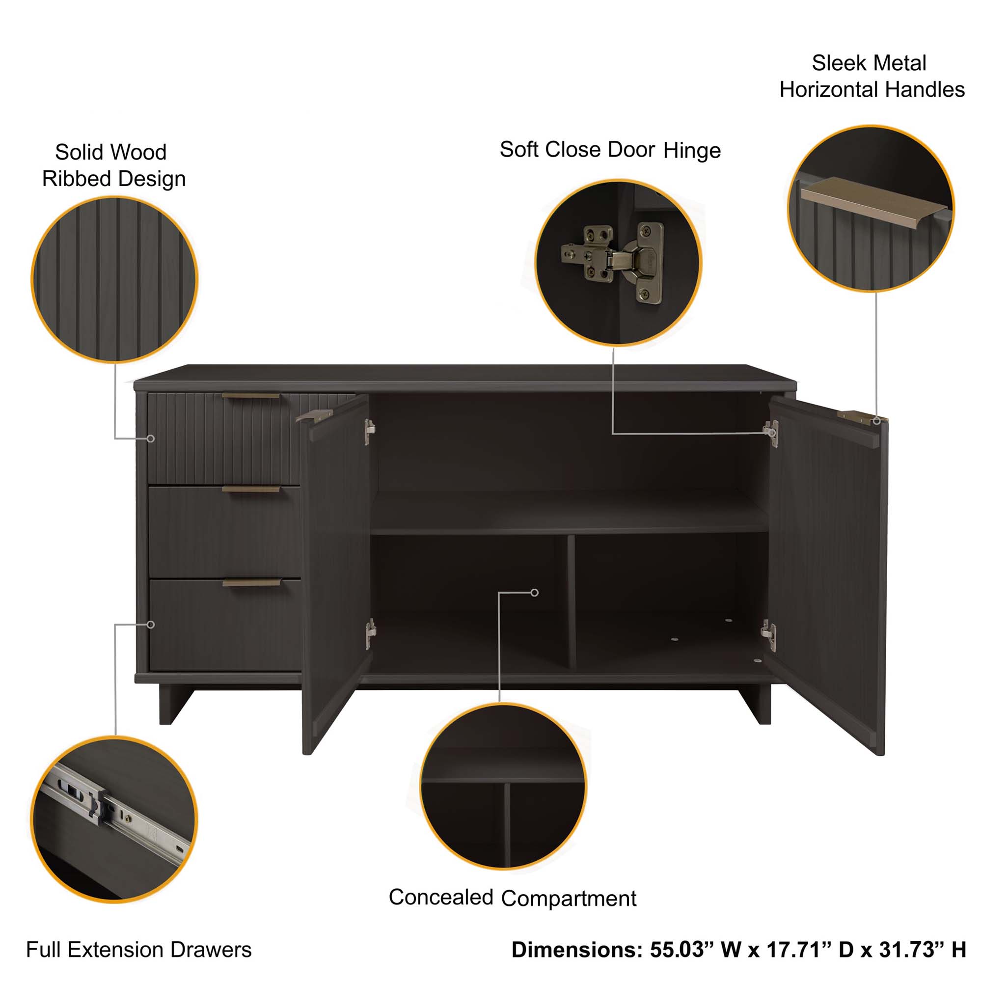 Granville 55-inch Sideboard w/3 Full Extension Drawers